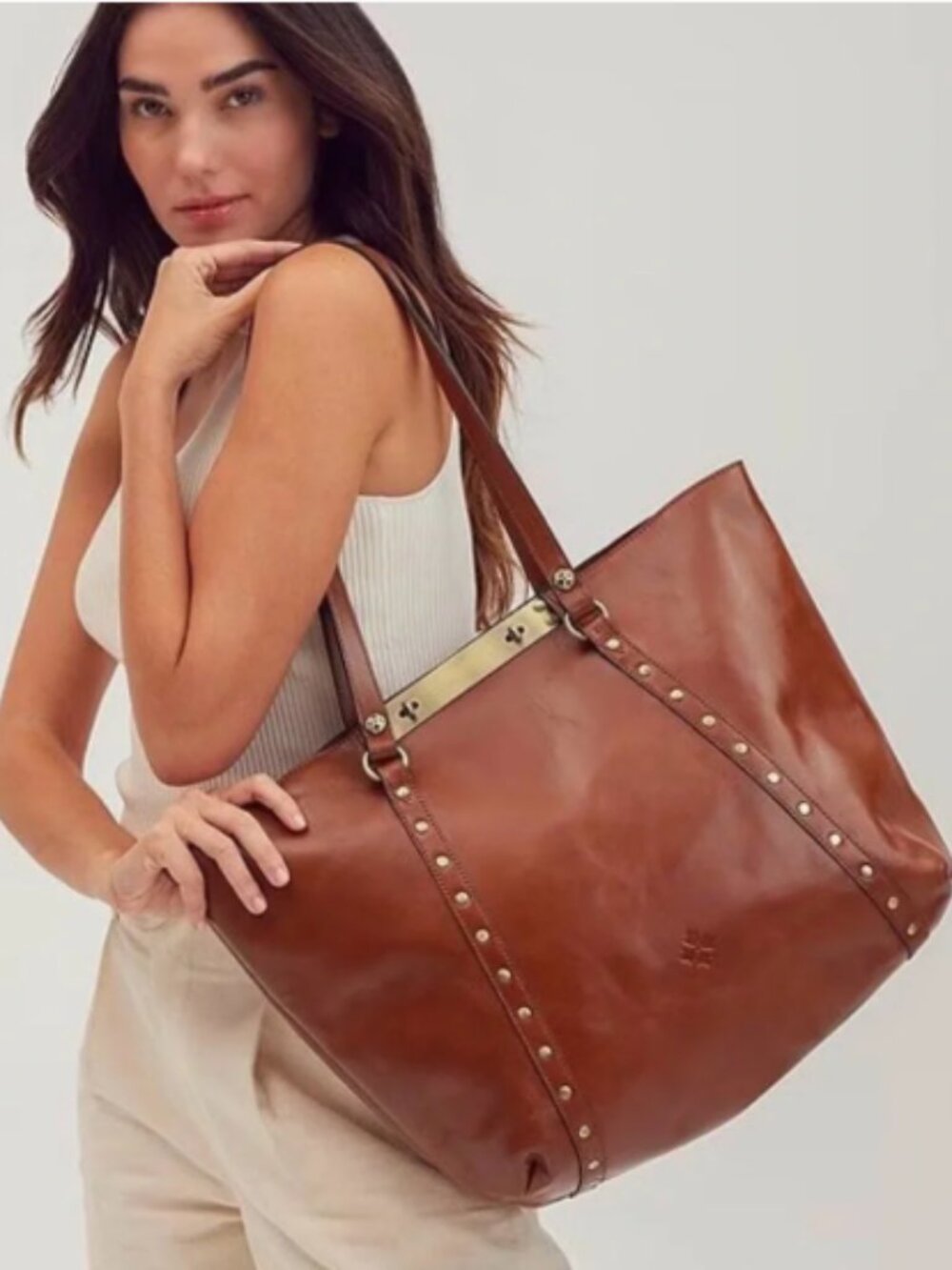 Patricia Nash Benvenuto Italian Leather Large Tote Bag Heritage Brown